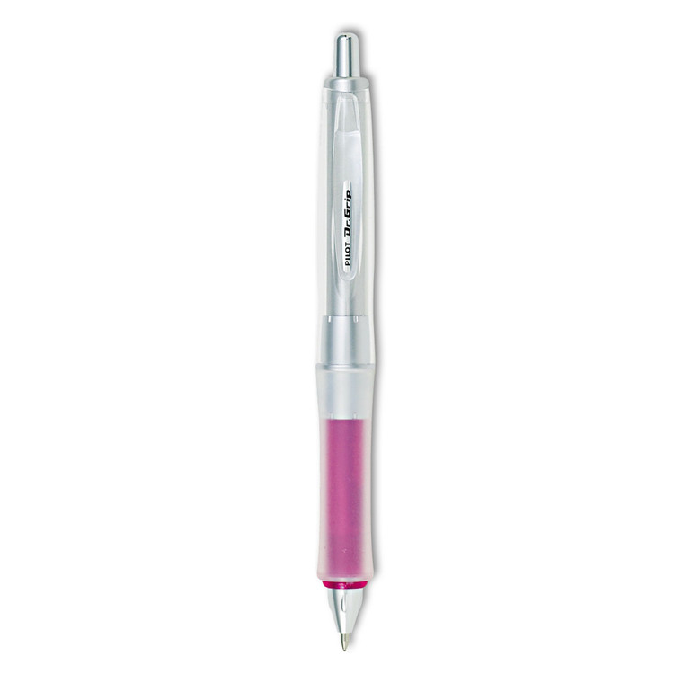 Dr. Grip Center Of Gravity Ballpoint Pen, Retractable, Medium 1 Mm, Black Ink, Silver/pink Grip Barrel - PIL36182