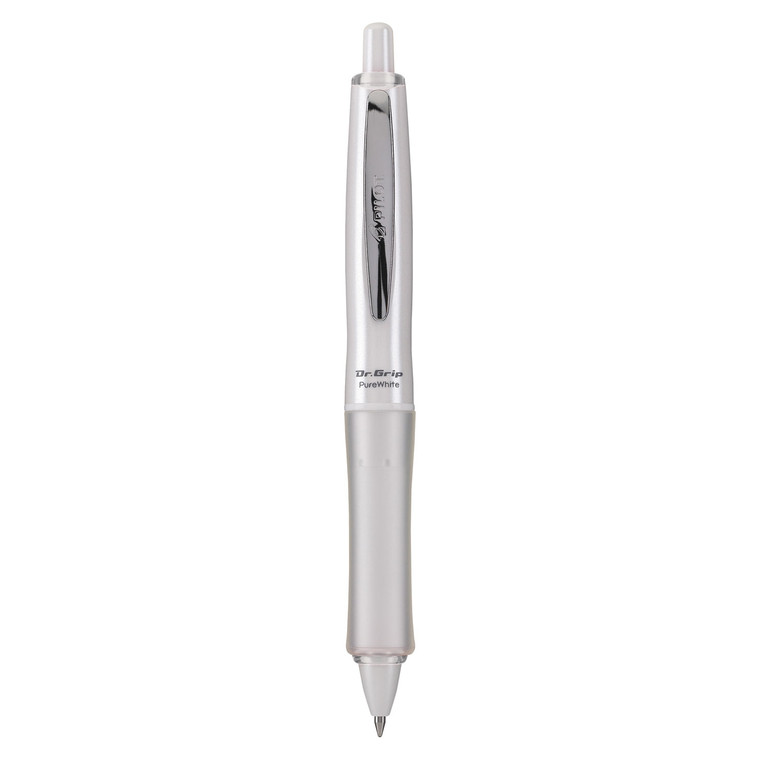 Dr. Grip Purewhite Advanced Ink Ballpoint Pen, Retractable, Medium 1 Mm, Black Ink, White/crystal Barrel - PIL36204