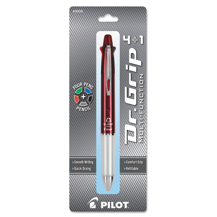 Dr. Grip 4 + 1 Multi-Color Ballpoint Pen/pencil, Retractable, 0.7mm Pen/0.5mm Pencil, Black/blue/green/red Ink, Wine Barrel - PIL36226
