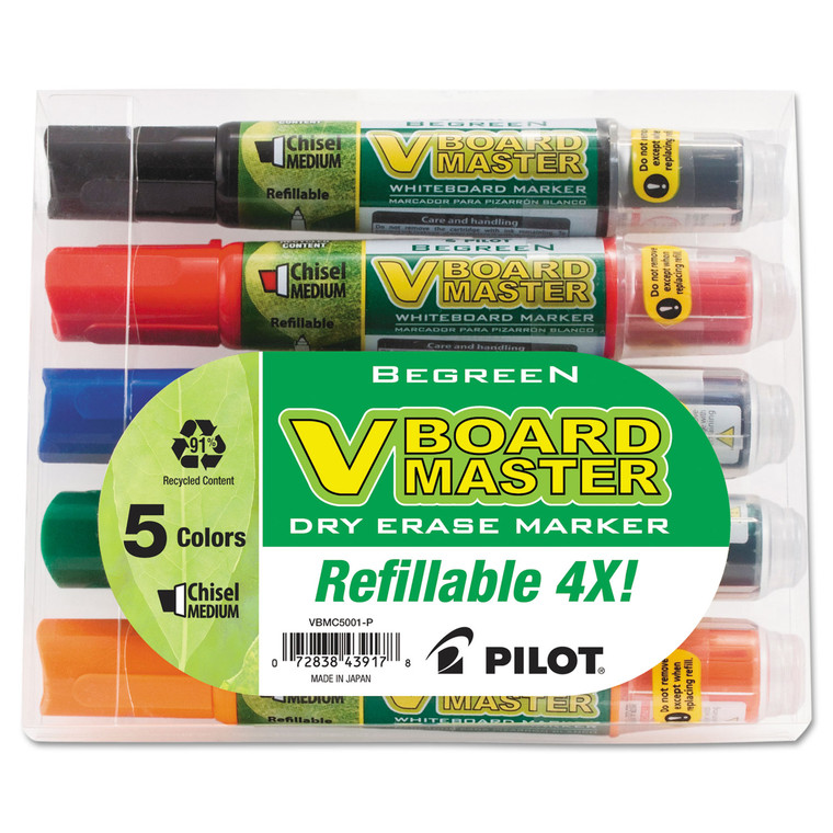 BeGreen V Board Master Dry Erase Marker, Medium Chisel Tip, Assorted Colors, 5/Pack - PIL43917