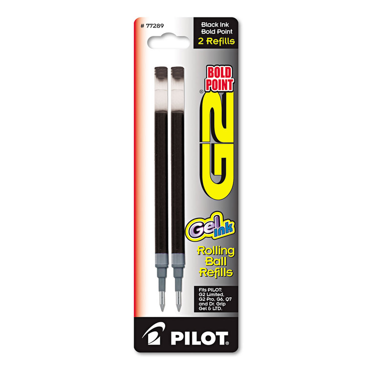 Refill For Pilot G2 Gel Ink Pens, Bold Conical Tip, Black Ink, 2/pack - PIL77289