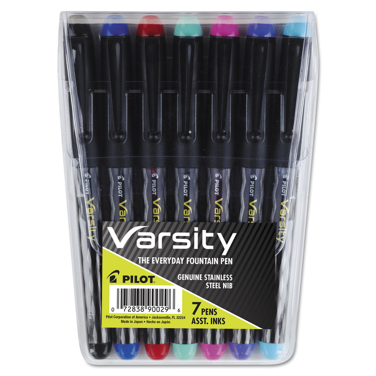 Varsity Fountain Pen, Medium 1 Mm, Assorted Ink Colors, Gray Pattern Wrap, 7/pack - PIL90029