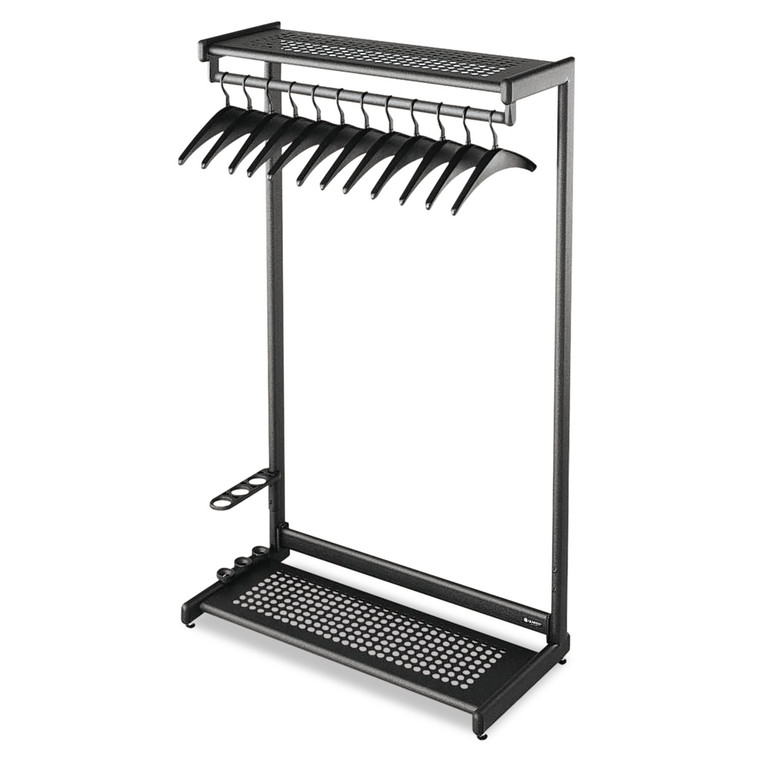 Single-Sided Rack W/two Shelves, 12 Hangers, Steel, 48w X 18.5d X 61.5h, Black - QRT20224