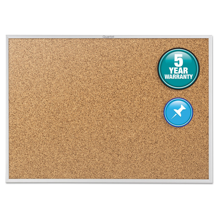 Classic Series Cork Bulletin Board, 24 X 18, Silver Aluminum Frame - QRT2301