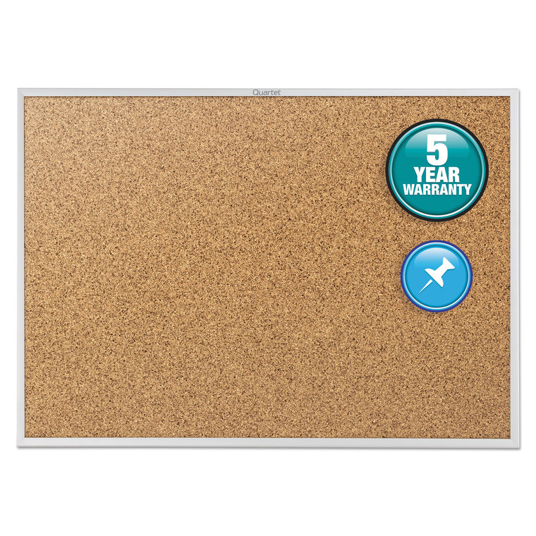 Classic Series Cork Bulletin Board, 60 X 36, Silver Aluminum Frame - QRT2305