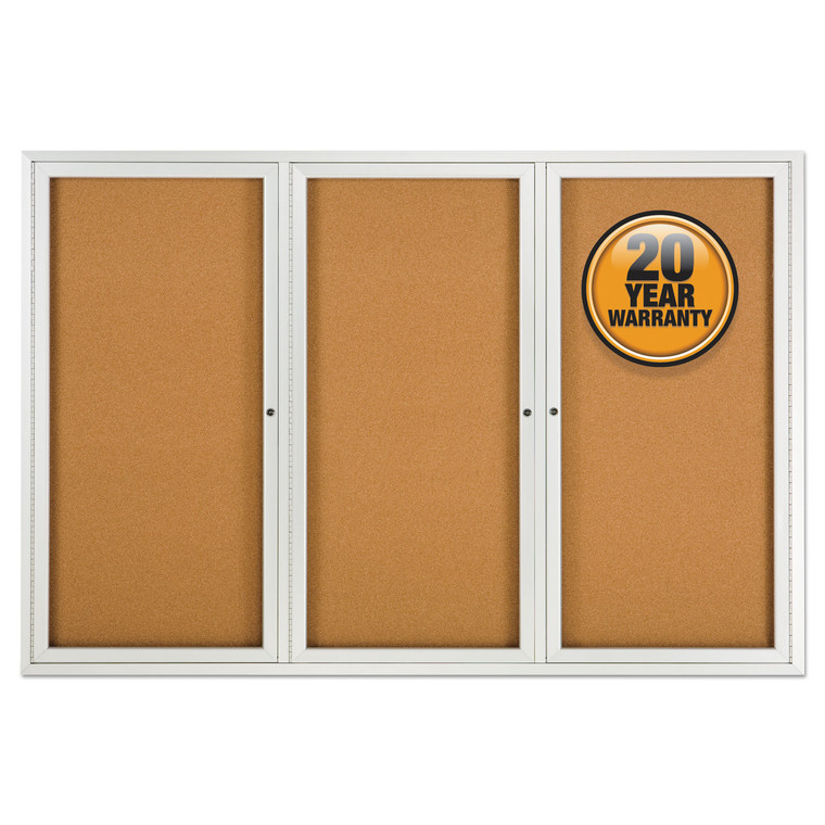 Enclosed Bulletin Board, Natural Cork/fiberboard, 72 X 48, Silver Aluminum Frame - QRT2367