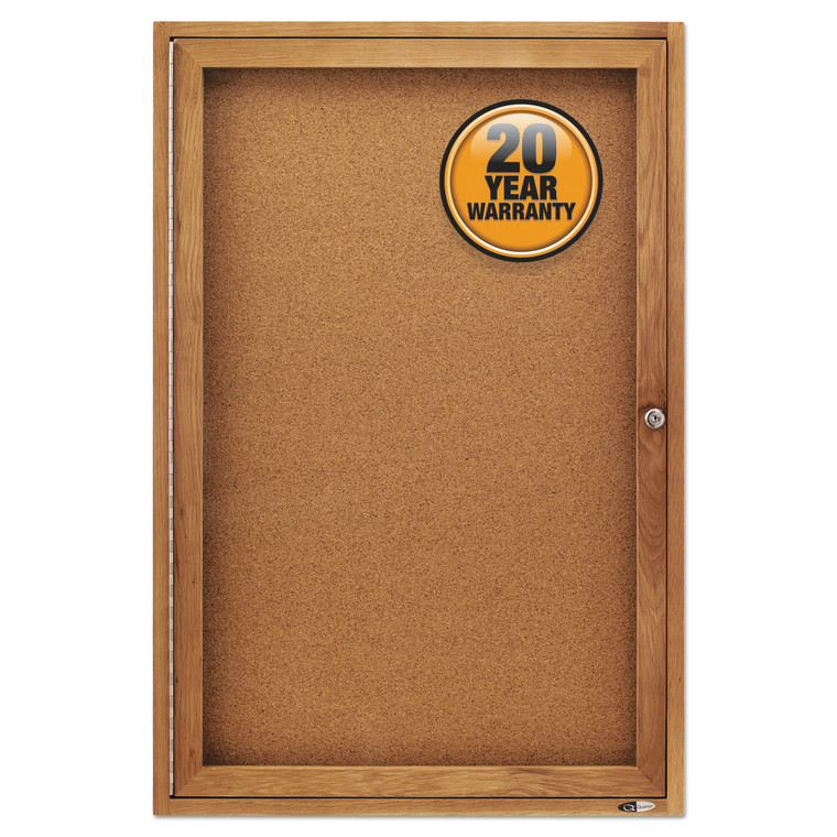 Enclosed Bulletin Board, Natural Cork/fiberboard, 24 X 36, Oak Frame - QRT363