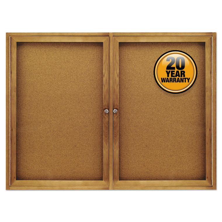 Enclosed Bulletin Board, Natural Cork/fiberboard, 48 X 36, Oak Frame - QRT364