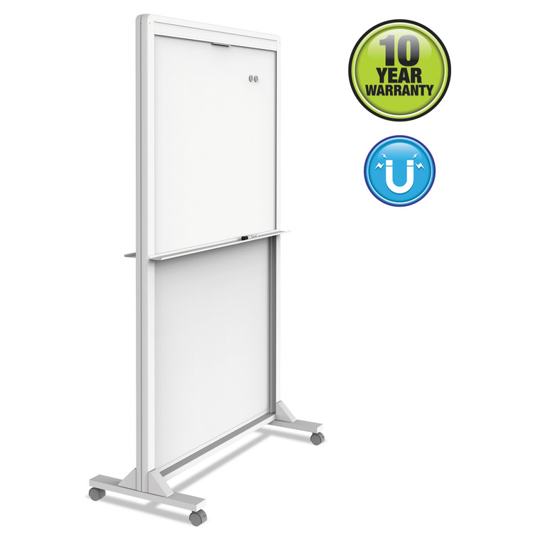 Motion Dual-Track Mobile Magnetic Dry-Erase Easel, Two 40 1/2 X 34 Panels, White - QRTECM4068DT