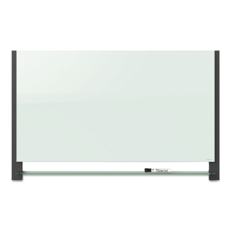 Evoque Magnetic Glass Marker Board With Black Aluminum Frame, 74 X 42, White - QRTG7442BA