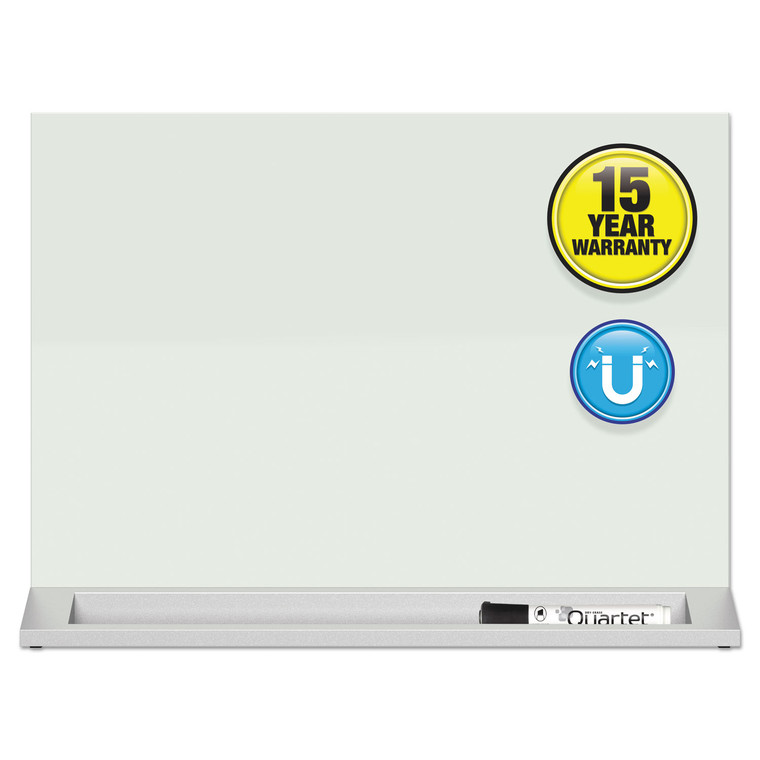 Desktop Magnetic Glass Dry-Erase Panel, 23" X 17", White - QRTGDP1723W