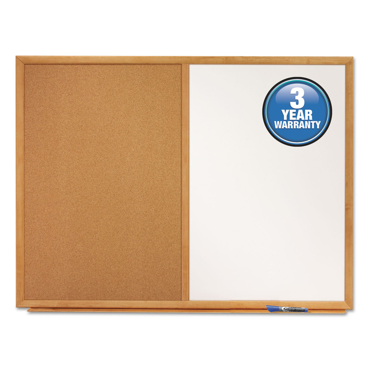 Bulletin/dry-Erase Board, Melamine/cork, 36 X 24, White/brown, Oak Finish Frame - QRTS553