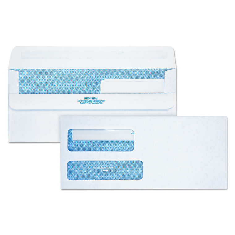 Double Window Redi-Seal Security-Tinted Envelope, #9, Commercial Flap, Redi-Seal Closure, 3.88 X 8.88, White, 250/carton - QUA24519