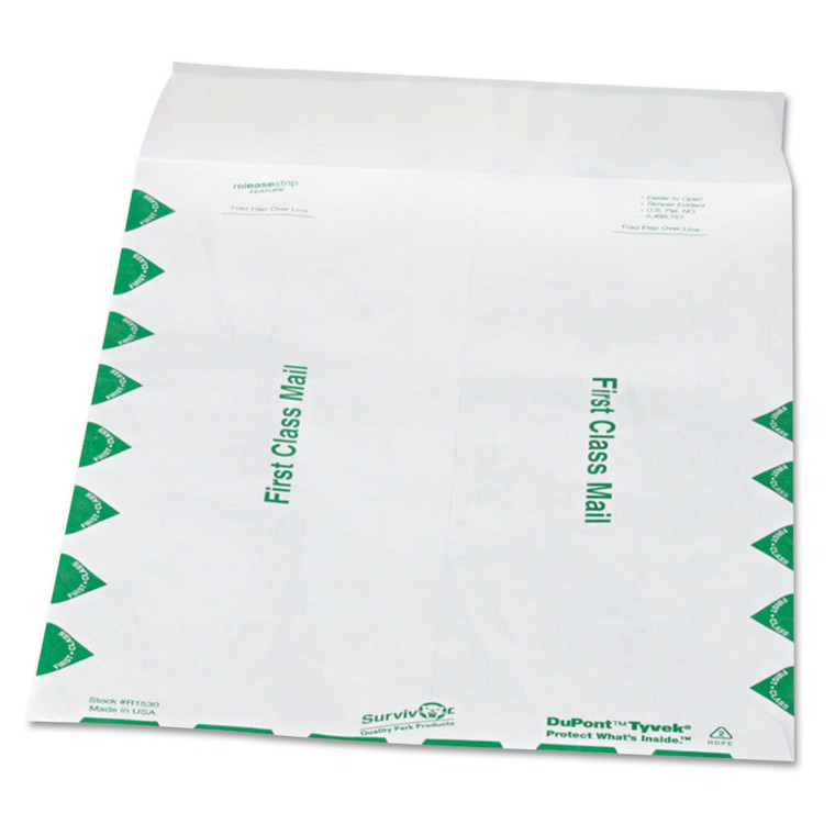 First Class Catalog Mailers, Dupont Tyvek, #12 1/2, Square Flap, Redi-Strip Closure, 9.5 X 12.5, White, 100/box - QUAR1530