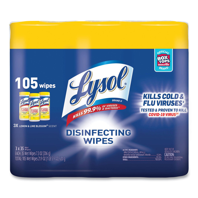 Disinfecting Wipes, 7 X 7.25, Lemon And Lime Blossom, 35 Wipes/canister, 3 Canisters/pack, 4 Packs/carton - RAC82159CT