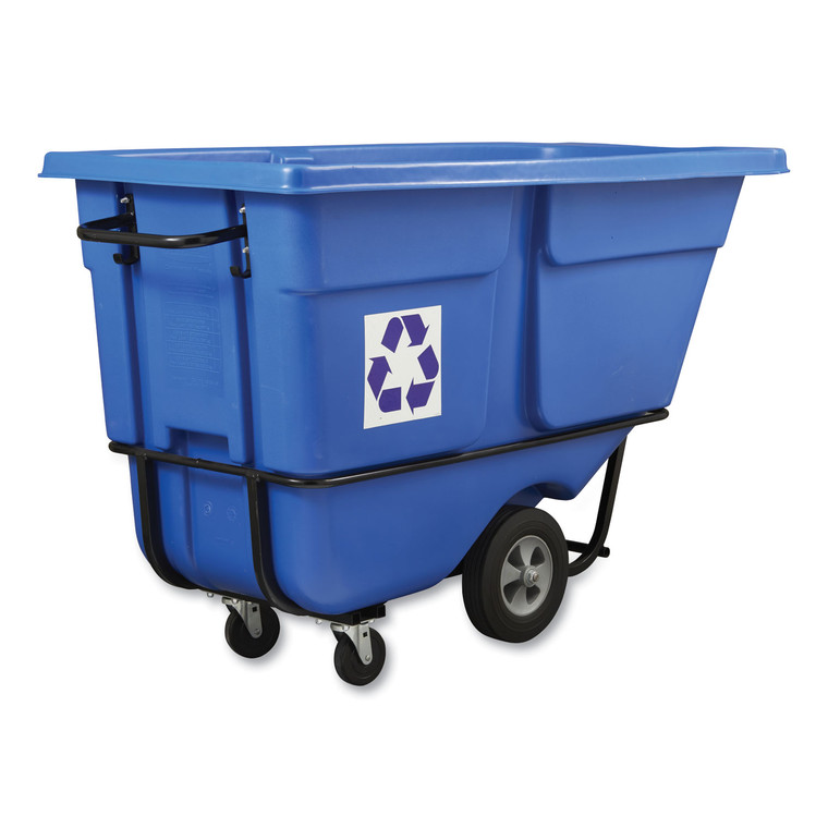 Rotomolded Recycling Tilt Truck, Rectangular, Plastic With Steel Frame, 1 Cu Yd, 1,250 Lb Capacity, Blue - RCP2089826