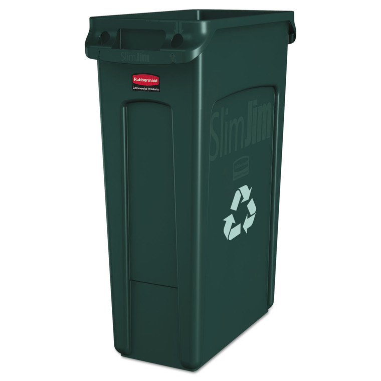 Slim Jim Recycling Container With Venting Channels, Plastic, 23 Gal, Green - RCP354007GN