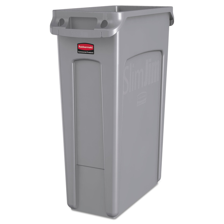 Slim Jim Receptacle With Venting Channels, Rectangular, Plastic, 23 Gal, Gray - RCP354060GY