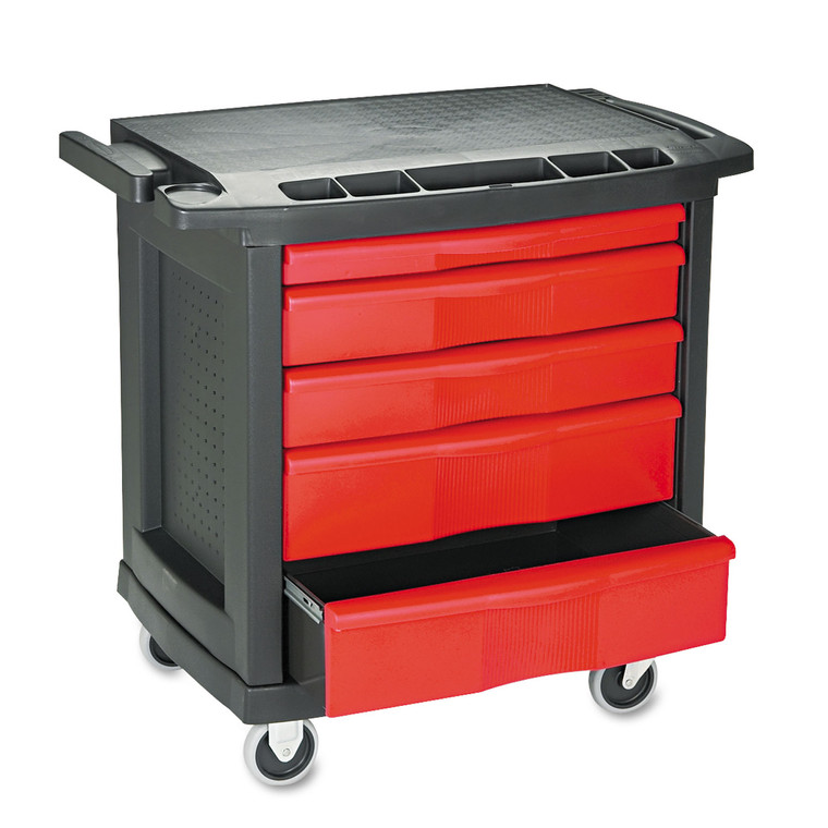 Five-Drawer Mobile Workcenter, 32 1/2w X 20d X 33 1/2h, Black Plastic Top - RCP773488
