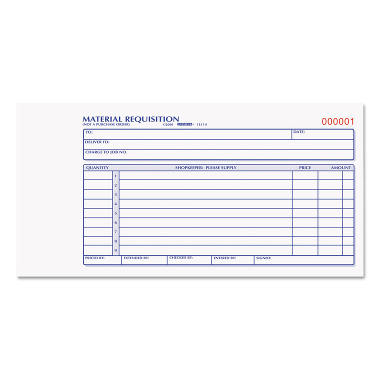 Material Requisition Book, Two-Part Carbonless, 7.88 X 4.25, 1/page, 50 Forms - RED1L114