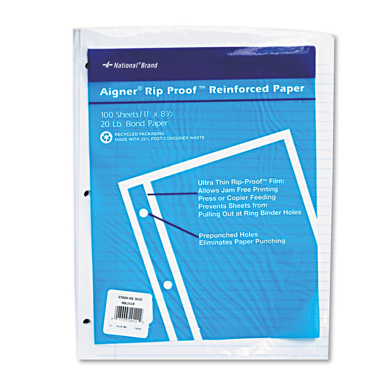 Rip Proof Reinforced Filler Paper, 3-Hole, 8.5 X 11, Narrow Rule, 100/pack - RED20122