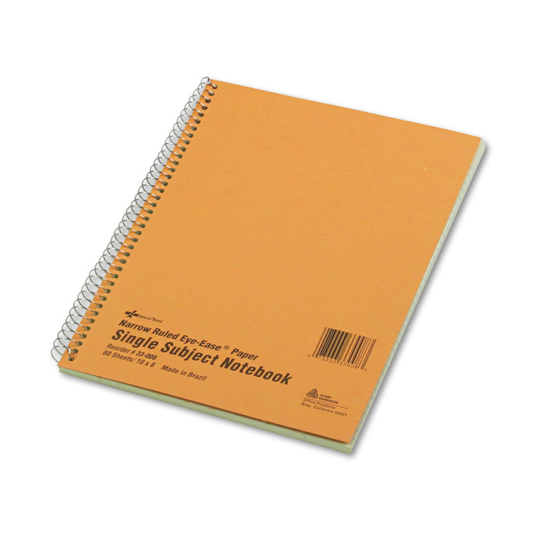 Single-Subject Wirebound Notebooks, 1 Subject, Narrow Rule, Brown Cover, 10 X 8, 80 Eye-Ease Green Sheets - RED33008