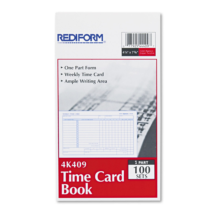 Weekly Employee Time Cards, One Side, 4.25 X 7, 100/pad - RED4K409