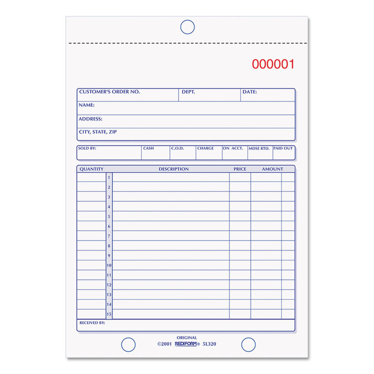 Sales Book, Two-Part Carbonless, 5.5 X 7.88, 1/page, 50 Forms - RED5L320