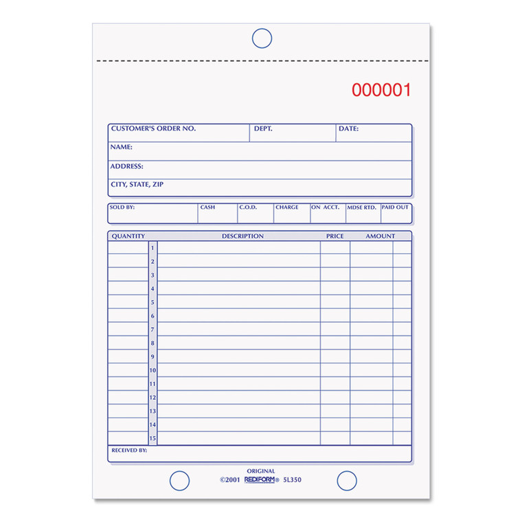 Sales Book, Three-Part Carbonless, 5.5 X 7.88, 1/page, 50 Sets/book - RED5L350