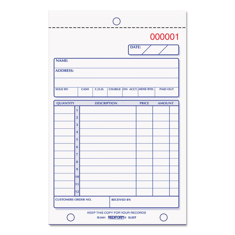 Sales Book, Two-Part Carbonless, 4.25 X 6.38, 1/page, 50 Forms - RED5L527