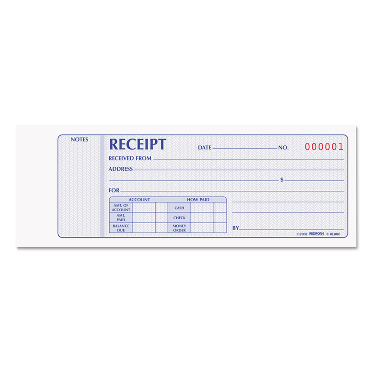 Receipt Book, Two-Part Carbonless, 7 X 2.75, 1/page, 100 Forms - RED8L800