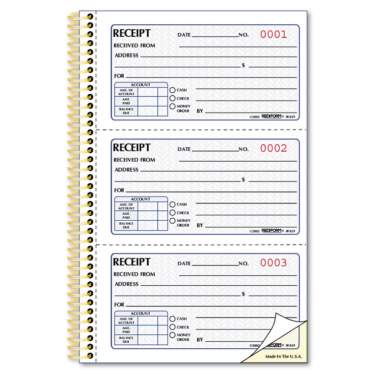 Money Receipt Book, Two-Part Carbonless, 5 X 2.75, 3/page, 225 Forms - RED8L829
