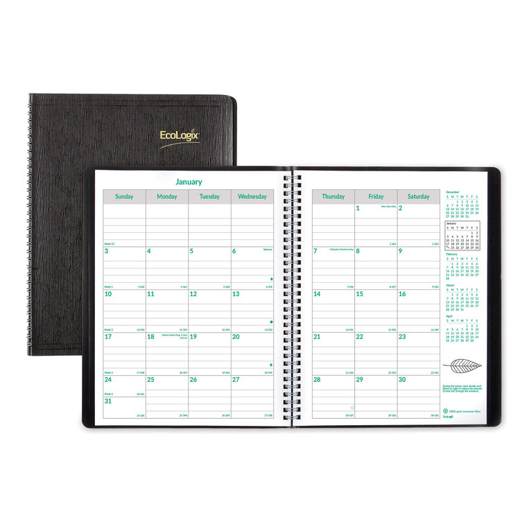 Ecologix Recycled Monthly Planner, Ecologix Artwork, 11 X 8.5, Black Cover, 14-Month (dec To Jan): 2021 To 2023 - REDCB435WBLK