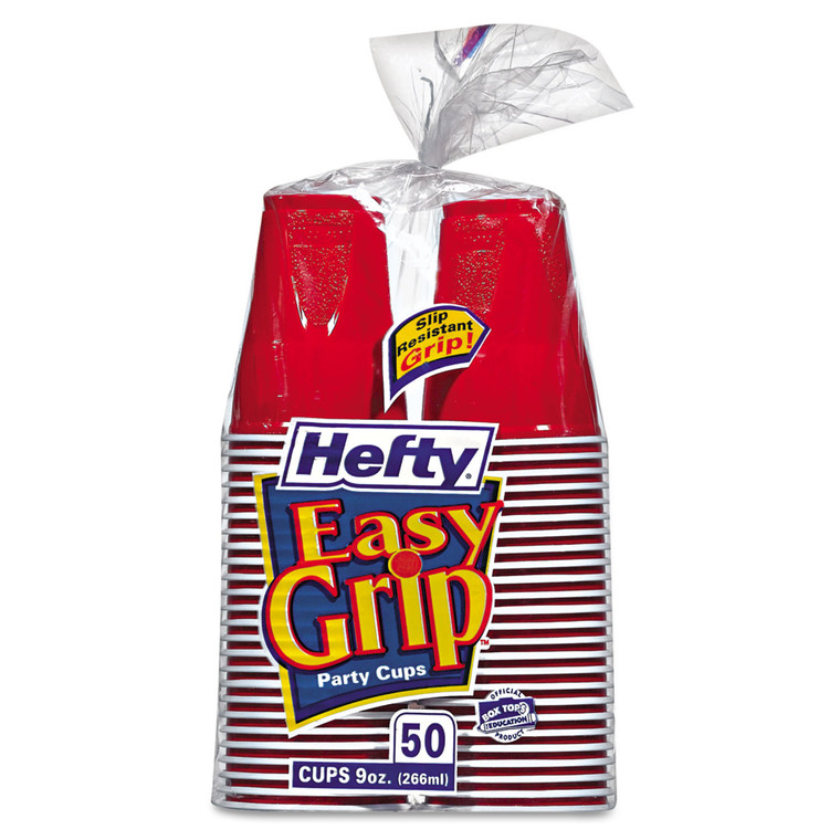 Easy Grip Disposable Plastic Party Cups, 9 Oz, Red, 50/pack - RFPC20950