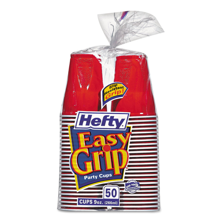 Easy Grip Disposable Plastic Party Cups, 9 Oz, Red, 50/pack, 12 Packs/carton - RFPC20950CT