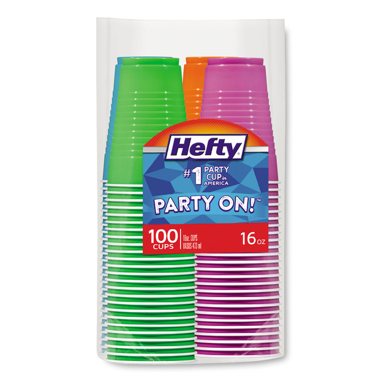 Easy Grip Disposable Plastic Party Cups, 16 Oz, Assorted Colors, 100/pack, 4 Packs/carton - RFPC21637CT