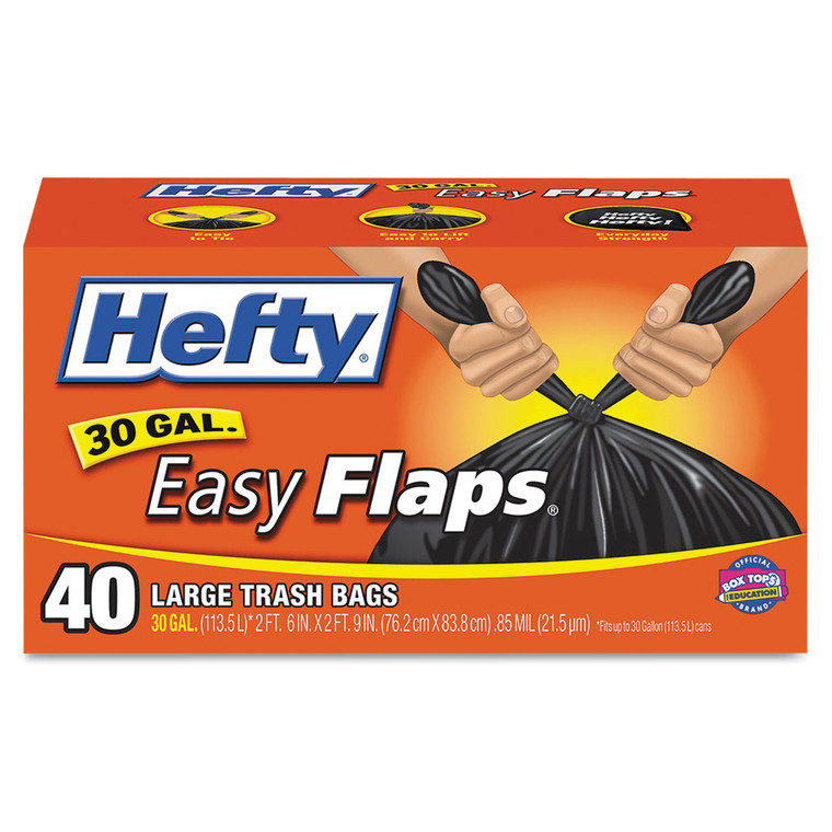 Easy Flaps Trash Bags, 30 Gal, 1.05 Mil, 30" X 33", Black, 40/box - RFPE27744