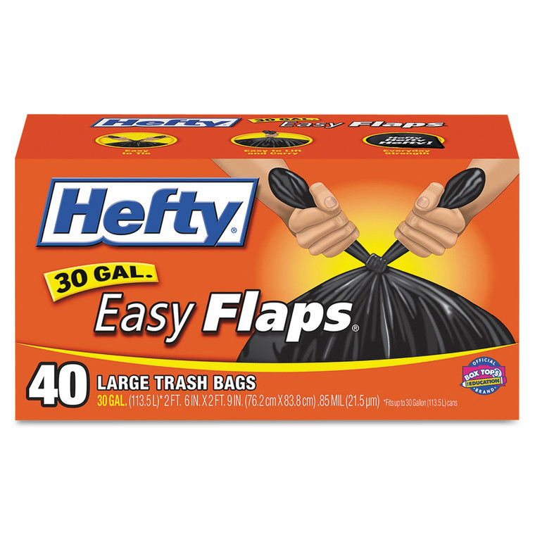 Easy Flaps Trash Bags, 30 Gal, 0.85 Mil, 30" X 33", Black, 240/carton - RFPE27744CT
