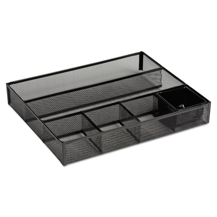Metal Mesh Deep Desk Drawer Organizer, Six Compartments, 15.25 X 11.88 X 2.5, Black - ROL22131