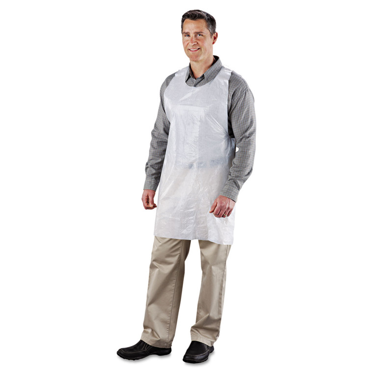 Poly Apron, White, 24 In. W X 42 In. L, One Size Fits All, 1000/carton - RPPDA2442