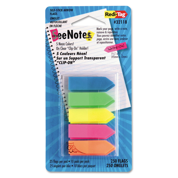 Seenotes Transparent-Film Arrow Page Flags, Assorted Colors, 50/pad, 5 Pads - RTG32118