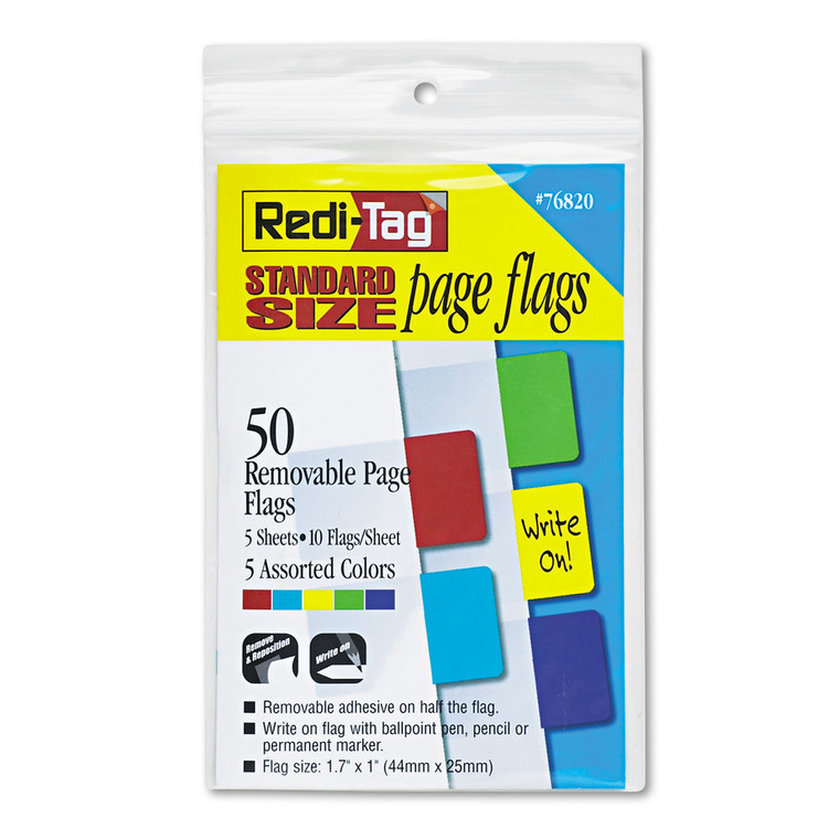 Removable Page Flags, Red/blue/green/yellow/purple, 10/color, 50/pack - RTG76820