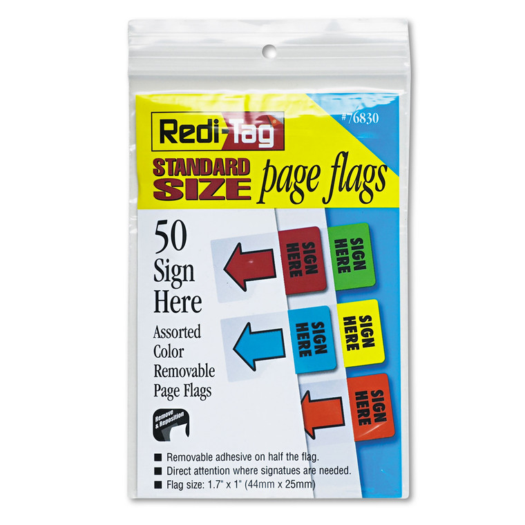 Removable Page Flags, Green/yellow/red/blue/orange, 10/color, 50/pack - RTG76830