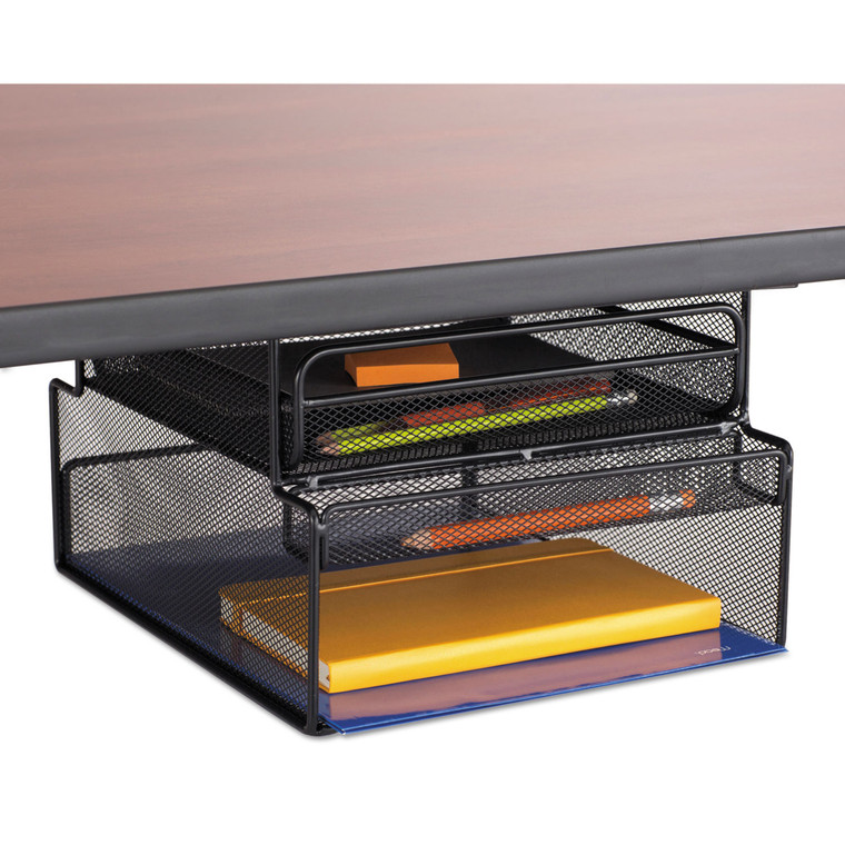 Onyx Hanging Organizer W/drawer, Under Desk Mount, 12 1/3 X 10 X 7 1/4, Black - SAF3244BL