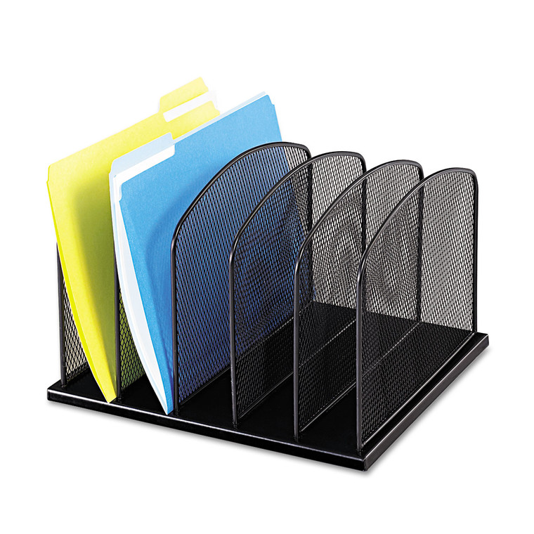 Onyx Mesh Desk Organizer With Upright Sections, 5 Sections, Letter To Legal Size Files, 12.5" X 11.25" X 8.25", Black - SAF3256BL