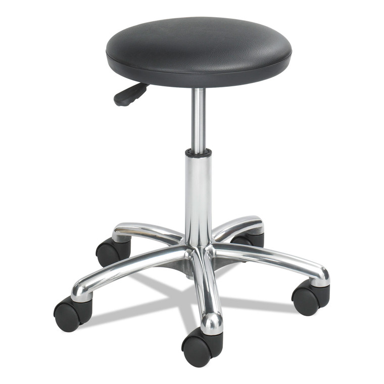 Height-Adjustable Lab Stool, Backless, Supports Up To 250 Lb, 16" To 21" Seat Height, Black Seat, Chrome Base - SAF3434BL