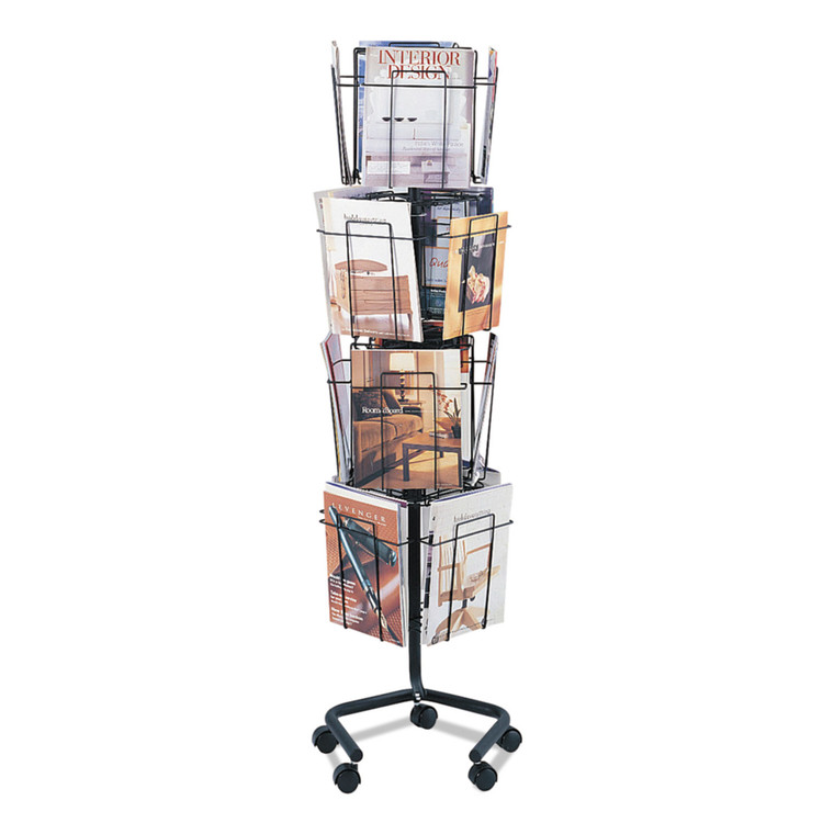 Wire Rotary Display Racks, 16 Compartments, 15w X 15d X 60h, Charcoal - SAF4139CH