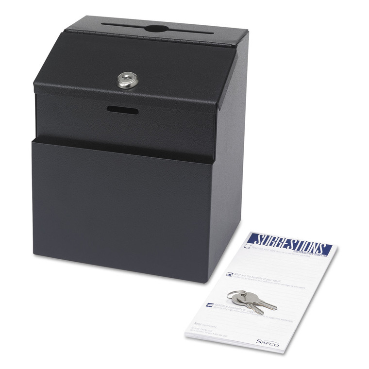 Steel Suggestion/key Drop Box With Locking Top, 7 X 6 X 8.5, Black Powder Coat Finish - SAF4232BL