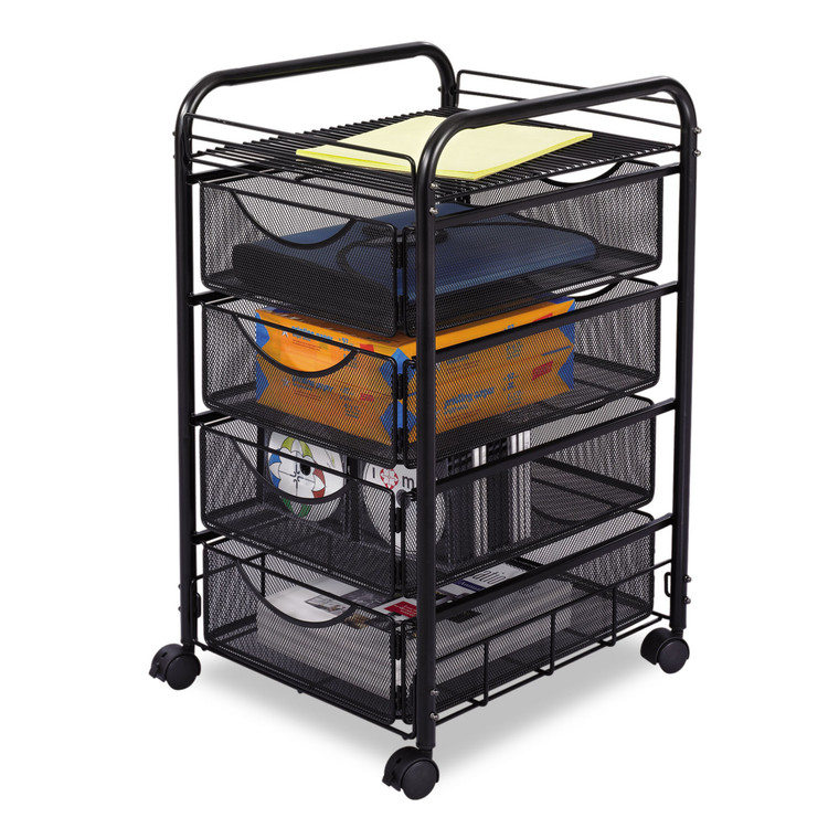 Onyx Mesh Mobile File With Four Supply Drawers, 15.75w X 17d X 27h, Black - SAF5214BL