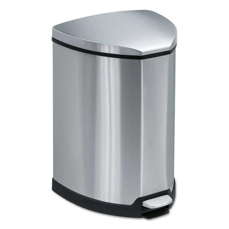 Step-On Waste Receptacle, Triangular, Stainless Steel, 4 Gal, Chrome/black - SAF9685SS